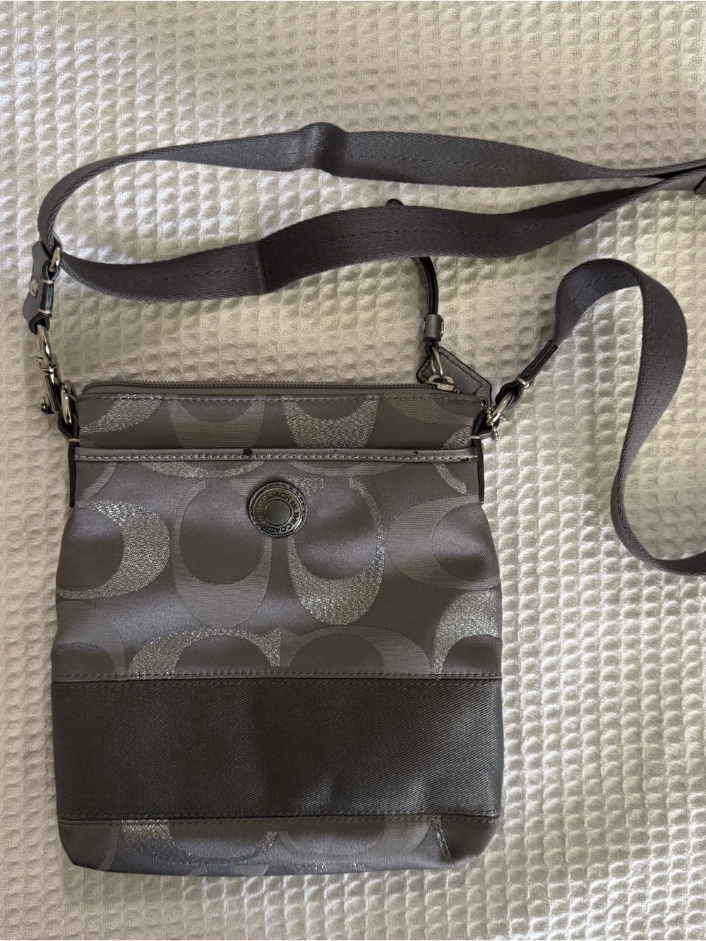 Coach Signature Metallic Gray Crossbody Bag - Picture 2 of 11